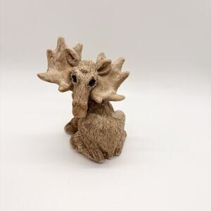 Vtg Stone Critters Moose Figurine SC-024 Resin 4" Tall Retired 1984 Glass Eyes